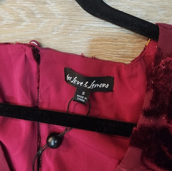 For Love And Lemons Penelope Deep Red Velvet Mini Dress Size Small - Picture 6 of 10